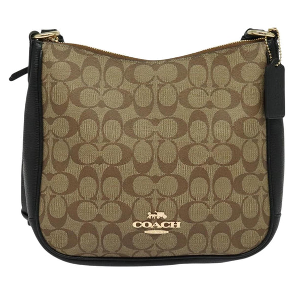 Coach Signature Shoulder Bag PVC Beige Gold Auth bs26966