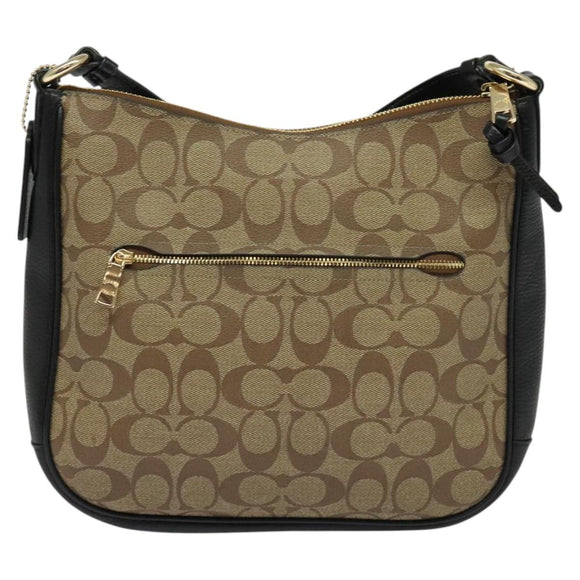 Coach Signature Shoulder Bag PVC Beige Gold Auth bs26966