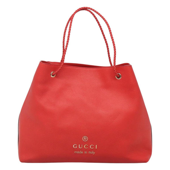 GUCCI Tote Bag Leather Outlet Red Gold 380118 Auth bs26981