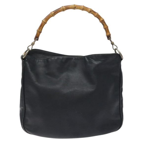 GUCCI Bamboo Shoulder Bag Leather Black Gold 001 1781 1638 Auth bs26983