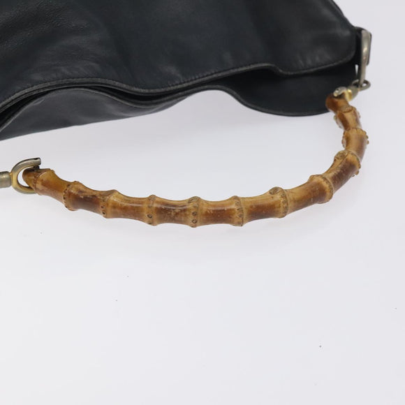 GUCCI Bamboo Shoulder Bag Leather Black Gold 001 1781 1638 Auth bs26983