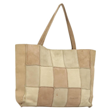 CHANEL Tote Bag Mouton Beige Silver CC Auth bs26984