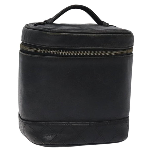 CHANEL Vanity Pouch Lamb Skin Black Gold CC Auth bs26985