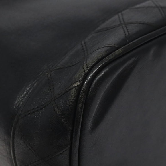 CHANEL Vanity Pouch Lamb Skin Black Gold CC Auth bs26985