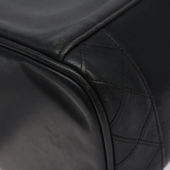 CHANEL Vanity Pouch Lamb Skin Black Gold CC Auth bs26985