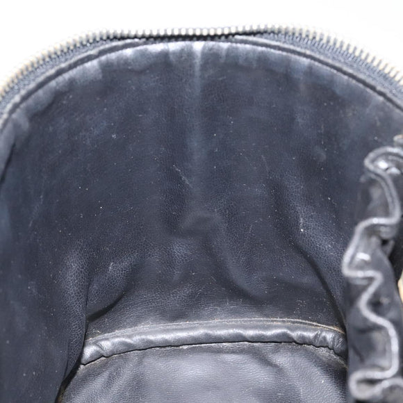 CHANEL Vanity Pouch Lamb Skin Black Gold CC Auth bs26985
