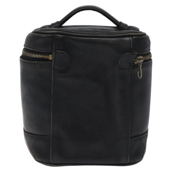 CHANEL Vanity Pouch Lamb Skin Black Gold CC Auth bs26985