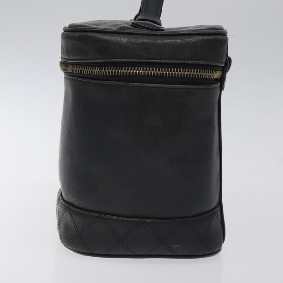 CHANEL Vanity Pouch Lamb Skin Black Gold CC Auth bs26985