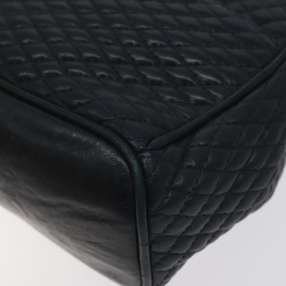 BALLY Hand Bag Leather Navy Gold Auth bs26990