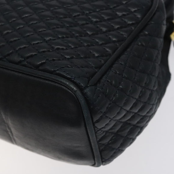 BALLY Hand Bag Leather Navy Gold Auth bs26990