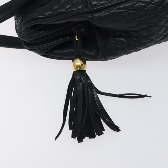 BALLY Hand Bag Leather Navy Gold Auth bs26990