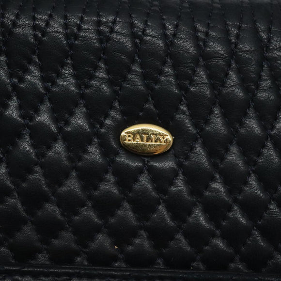 BALLY Hand Bag Leather Navy Gold Auth bs26990