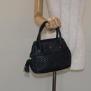 BALLY Hand Bag Leather Navy Gold Auth bs26990-21