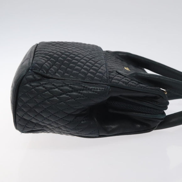 BALLY Hand Bag Leather Navy Gold Auth bs26990