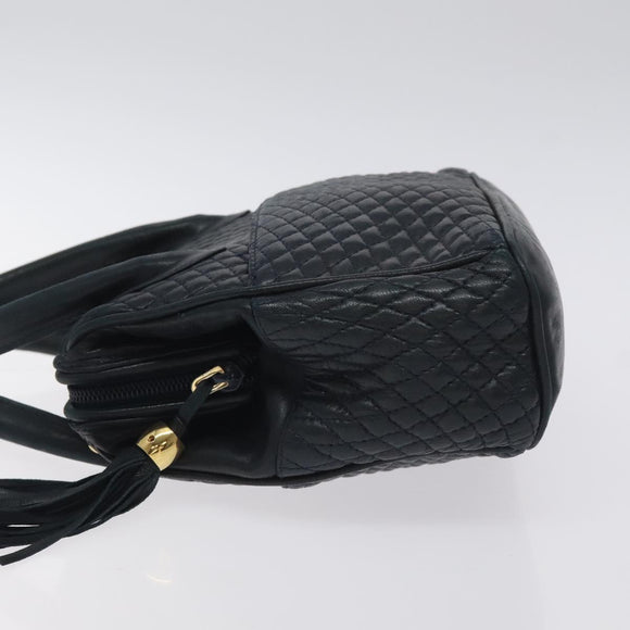 BALLY Hand Bag Leather Navy Gold Auth bs26990