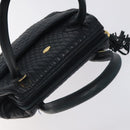 BALLY Hand Bag Leather Navy Gold Auth bs26990-6