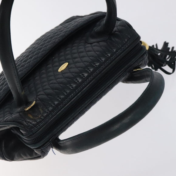 BALLY Hand Bag Leather Navy Gold Auth bs26990
