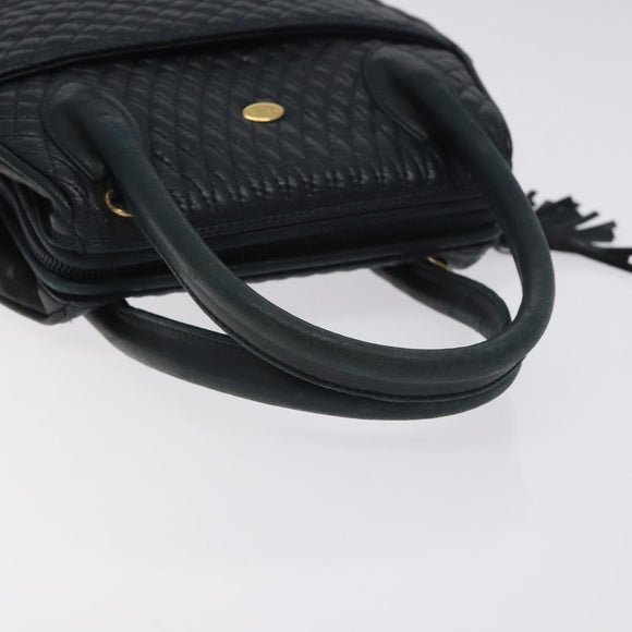 BALLY Hand Bag Leather Navy Gold Auth bs26990