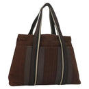 HERMES Trocha Horizontal Zonal MM Hand Bag Canvas Brown Black Auth bs26991-1
