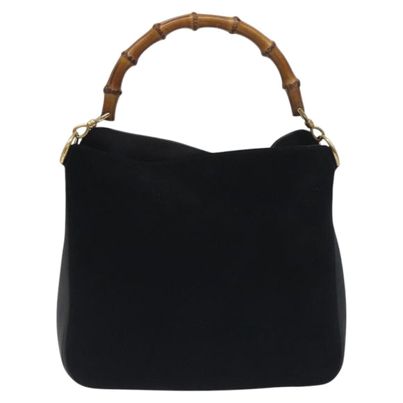GUCCI Bamboo Hand Bag Suede Leather Black Gold 001 3444 1638 Auth bs27007