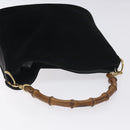 GUCCI Bamboo Hand Bag Suede Leather Black Gold 001 3444 1638 Auth bs27007-6