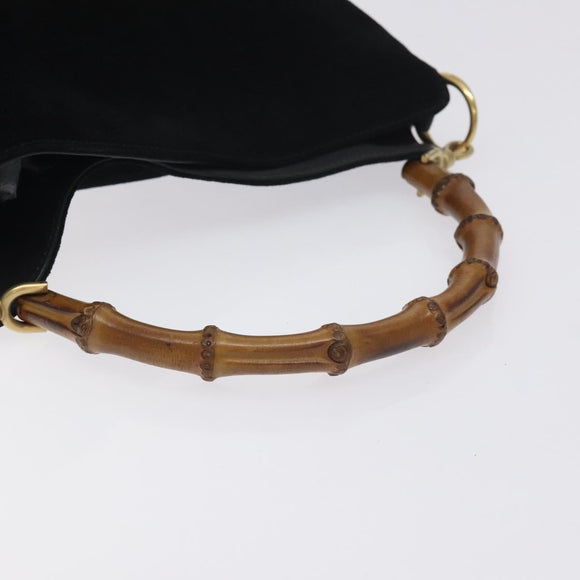GUCCI Bamboo Hand Bag Suede Leather Black Gold 001 3444 1638 Auth bs27007