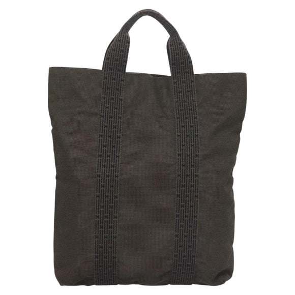 HERMES Her Line Kabas Tote Bag Canvas Gray Silver Auth bs27028