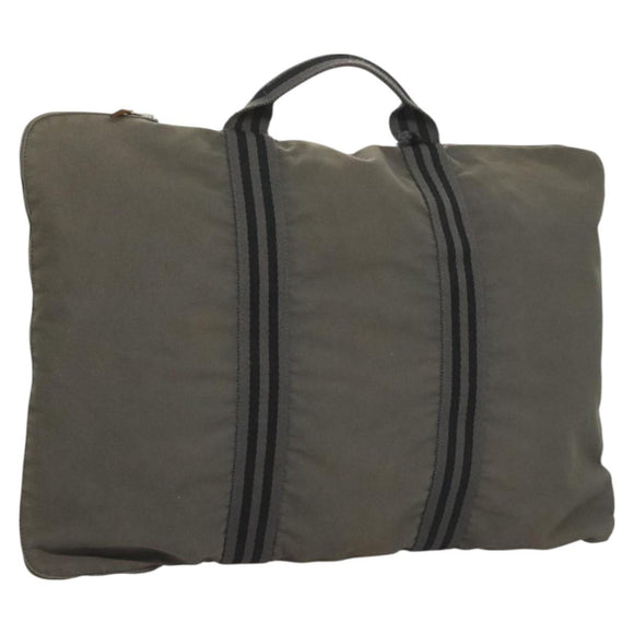 HERMES Fourre Tout Porte Documents Business Bag Canvas Gray Silver Auth bs27029