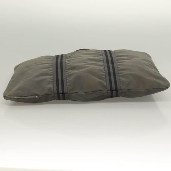 HERMES Fourre Tout Porte Documents Business Bag Canvas Gray Silver Auth bs27029