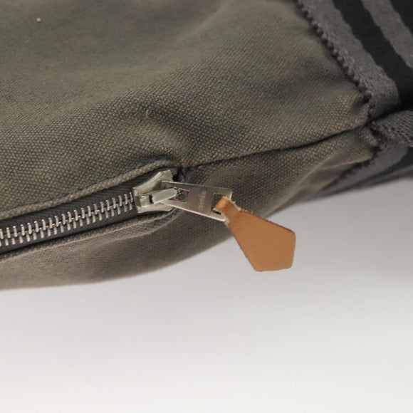 HERMES Fourre Tout Porte Documents Business Bag Canvas Gray Silver Auth bs27029