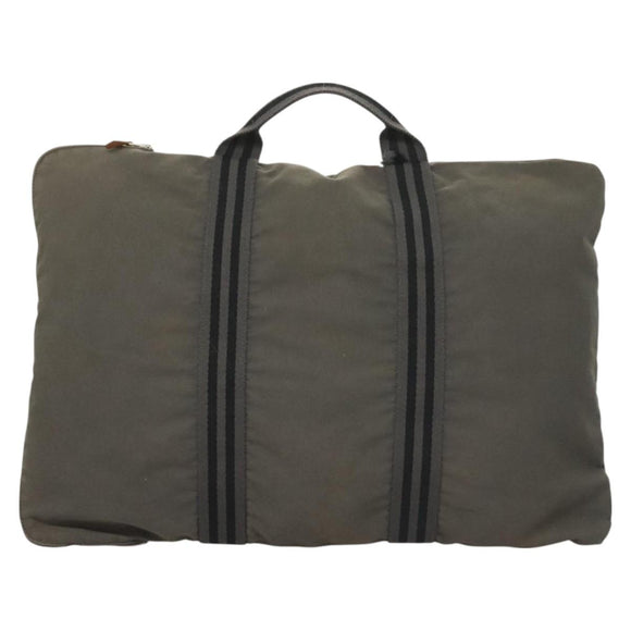 HERMES Fourre Tout Porte Documents Business Bag Canvas Gray Silver Auth bs27029