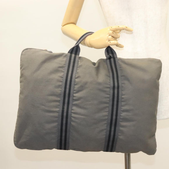 HERMES Fourre Tout Porte Documents Business Bag Canvas Gray Silver Auth bs27029