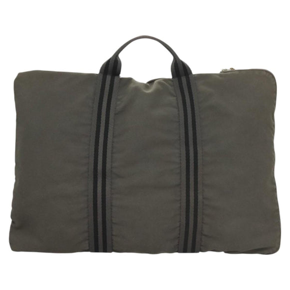 HERMES Fourre Tout Porte Documents Business Bag Canvas Gray Silver Auth bs27029