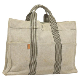 HERMES New Fourre Tout MM Hand Bag Canvas Gray Silver Auth bs27031