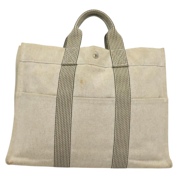 HERMES New Fourre Tout MM Hand Bag Canvas Gray Silver Auth bs27031