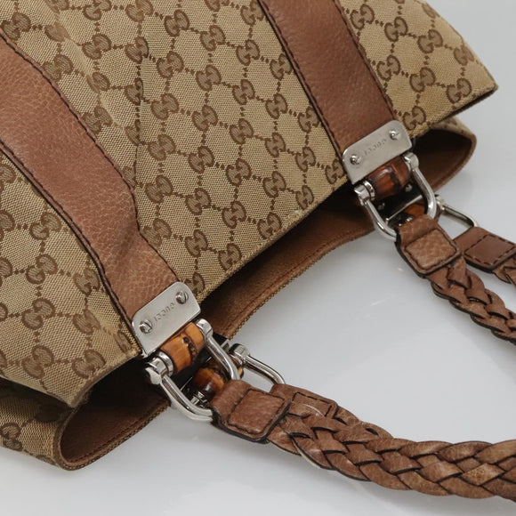 GUCCI GG Canvas Bamboo Tote Bag Beige Silver 232947 Auth bs27063