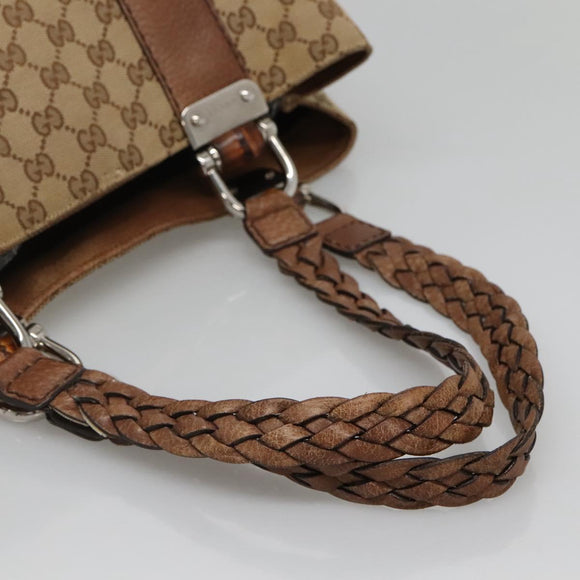 GUCCI GG Canvas Bamboo Tote Bag Beige Silver 232947 Auth bs27063