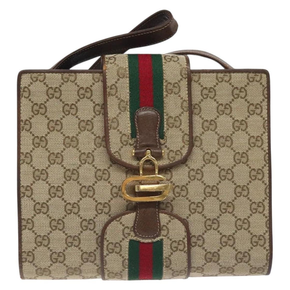 GUCCI GG Canvas Shoulder Bag Beige Gold Auth bs27064