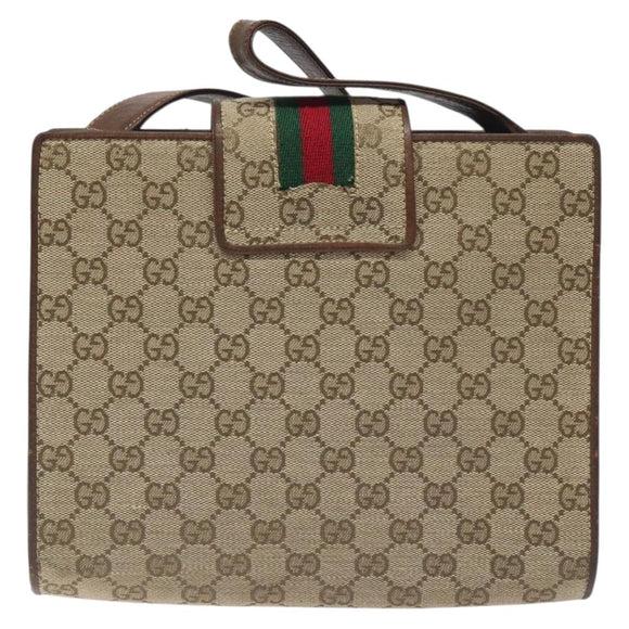 GUCCI GG Canvas Shoulder Bag Beige Gold Auth bs27064