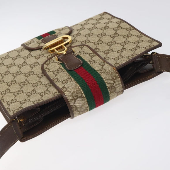 GUCCI GG Canvas Shoulder Bag Beige Gold Auth bs27064