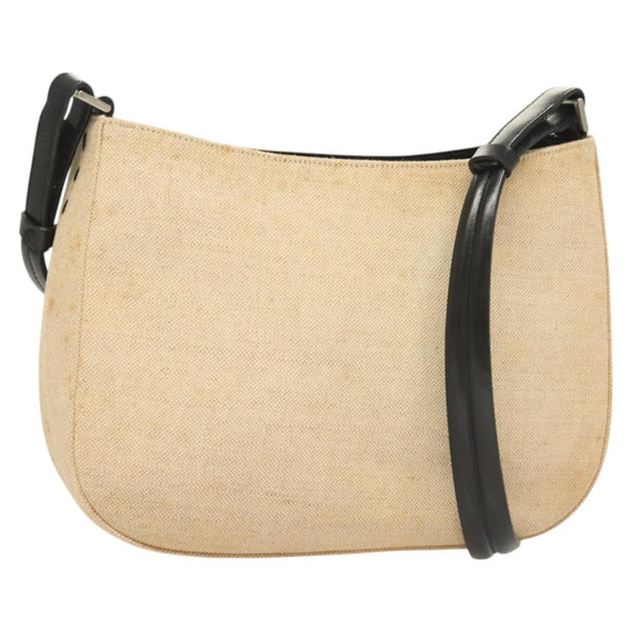 PRADA Shoulder Bag Canvas Beige Silver Auth bs27070