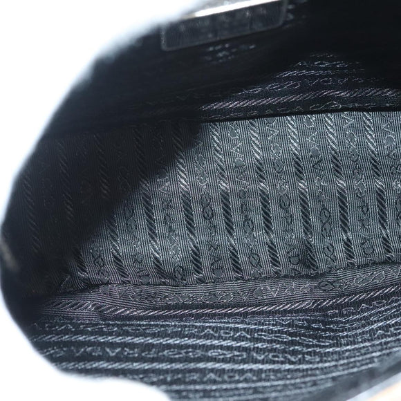 PRADA Shoulder Bag Canvas Beige Silver Auth bs27070