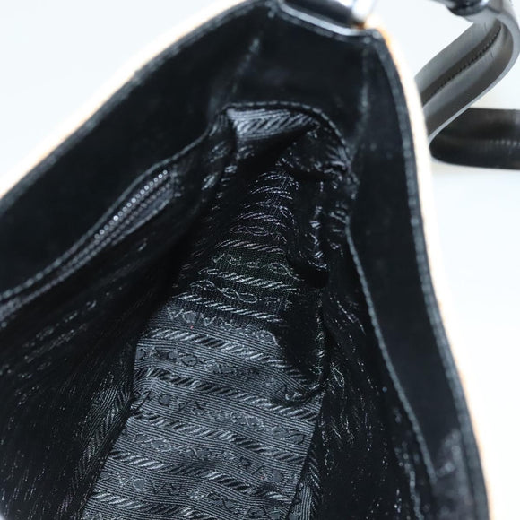 PRADA Shoulder Bag Canvas Beige Silver Auth bs27070