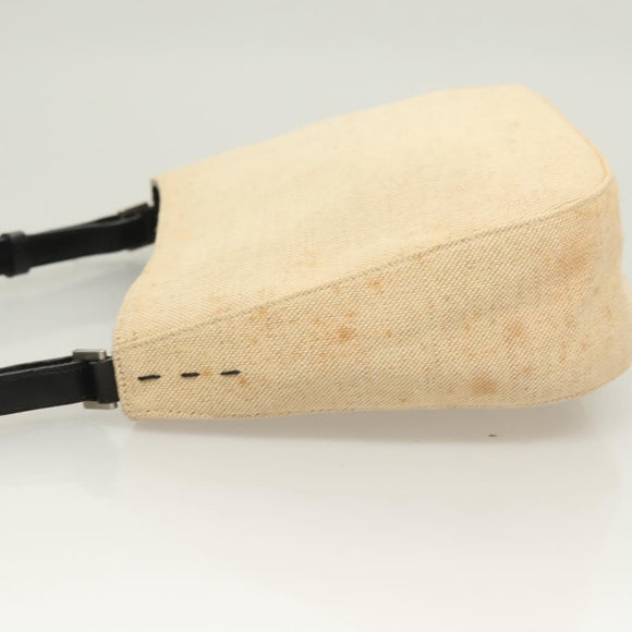 PRADA Shoulder Bag Canvas Beige Silver Auth bs27070