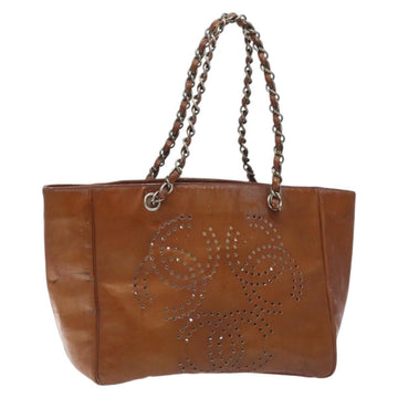 CHANEL Trip Luco co Shoulder Bag Enamel Brown Silver CC Auth bs27076