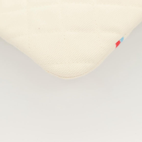 CHANEL Matelasse Clutch Bag Canvas White Silver CC Auth bs27077V