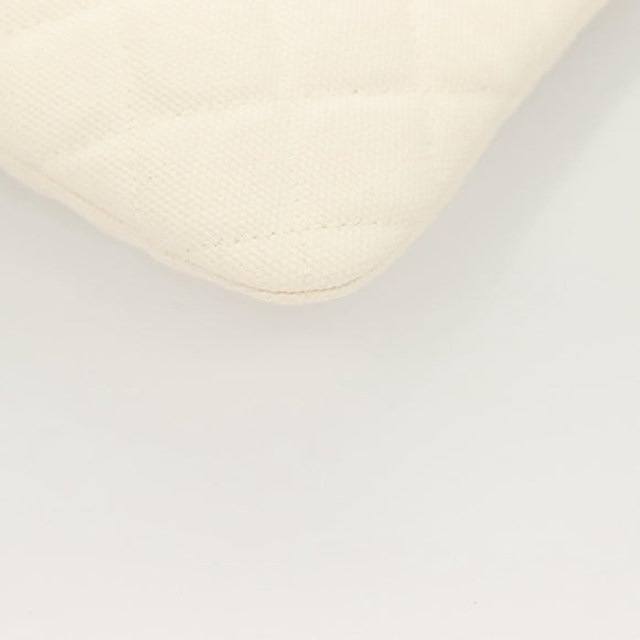 CHANEL Matelasse Clutch Bag Canvas White Silver CC Auth bs27077V