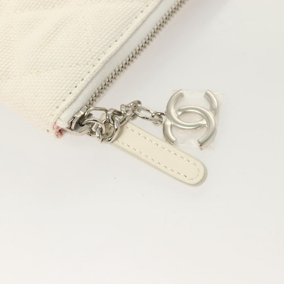CHANEL Matelasse Clutch Bag Canvas White Silver CC Auth bs27077V