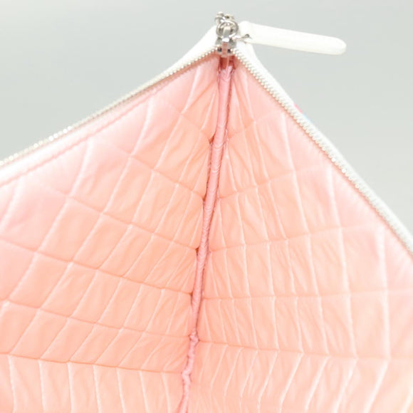 CHANEL Matelasse Clutch Bag Canvas White Silver CC Auth bs27077V