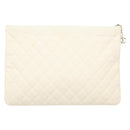 CHANEL Matelasse Clutch Bag Canvas White Silver CC Auth bs27077V-2